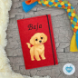 Preview: Designbeispiel der Impfpasshülle rot für den Golden Retriever stehend