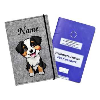 Tierpasshülle für Australian Shepherd black tri