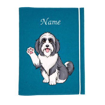 Dokumentenhülle für die Hunderasse Bearded Collie blau