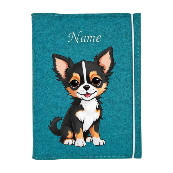 Dokumentenhülle für die Hunderasse Chihuahua Langhaar tricolor black
