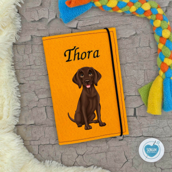 Deutsch Kurzhaar braun personalisierte Impfpasshülle Hund in dottergelb