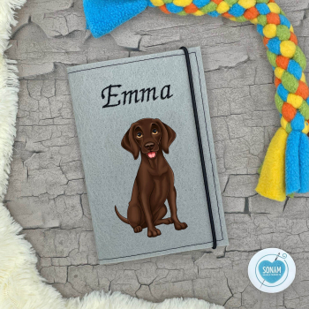 Deutsch Kurzhaar braun personalisierte Impfpasshülle Hund in grau