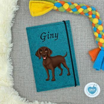 Deutsch Kurzhaar braun personalisierte Impfpasshülle Hund in türkis meliert