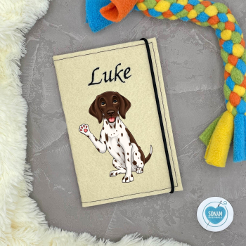 Deutsch Kurzhaar braun weiß personalisierte Impfpasshülle Hund in creme