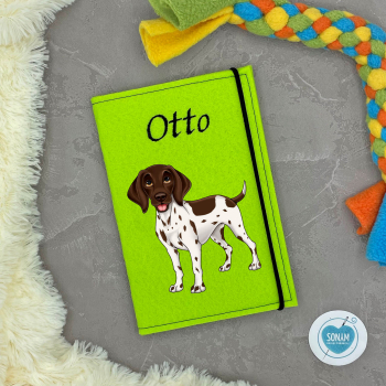 Deutsch Kurzhaar braun weiß personalisierte Impfpasshülle Hund in grün