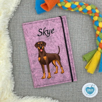 Dobermann braun personalisierte Impfpasshülle Hund in rosenholz meliert