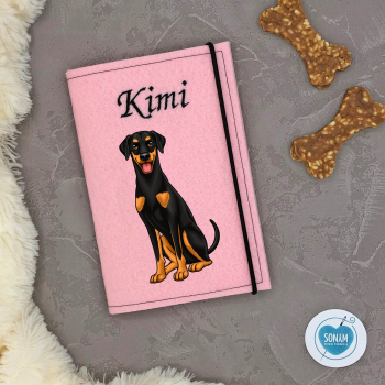 Dobermann schwarz personalisierte Impfpasshülle Hund in rosa