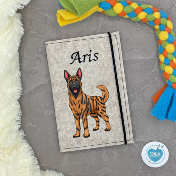 Designbeispiel der Impfpasshülle beige meliert für die Hunderasse Holländischer Schäferhund gold brindle