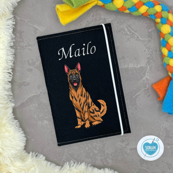 Designbeispiel der Impfpasshülle schwarz für die Hunderasse Holländischer Schäferhund gold brindle