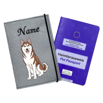 Husky braun weiß personalisierte Impfpasshülle