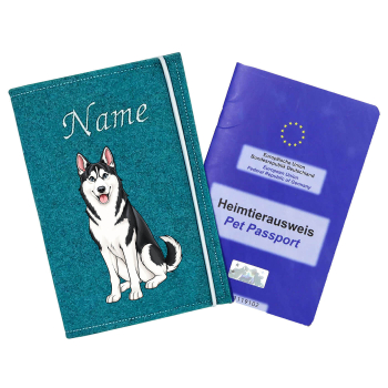 Husky schwarz weiß personalisierte Impfpasshülle