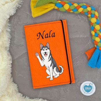 Husky grau weiß Designbeispiel in orange