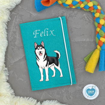 Husky schwarz weiß Designbeispiel in türkis hell