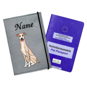 Windhund in fawn weiß personalisierte Impfpasshülle