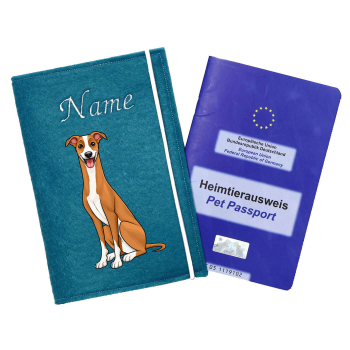 Windhund in rot weiß personalisierte Impfpasshülle