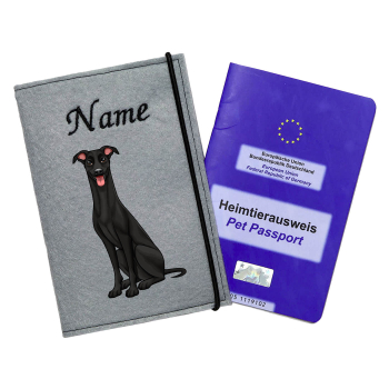 Windhund in schwarz personalisierte Impfpasshülle