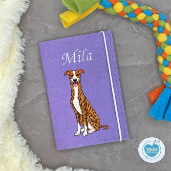 Windhund red brindle weiß Designbeispiel in flieder