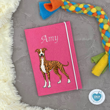 Windhund red brindle weiß Designbeispiel in pink