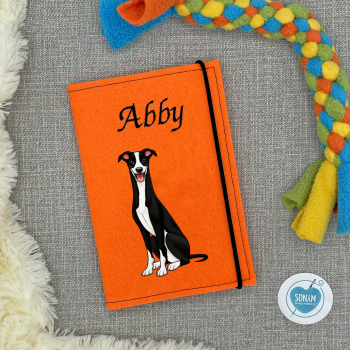 Windhund schwarz weiß Designbeispiel in orange
