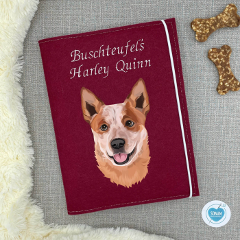 Preview: Designbeispiel der Dokumentenhülle bordeaux für die Hunderasse Australian Cattle Dog Red Heeler