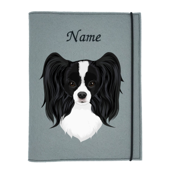 Dokumentenhülle für die Hunderasse Papillon schwarz weiß