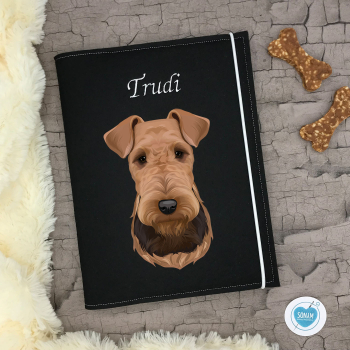 Preview: Designbeispiel der Dokumentenhülle schwarz für den Airedale Terrier