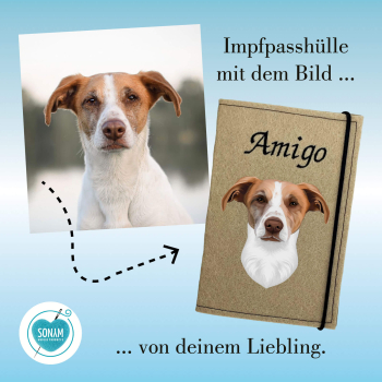 Preview: Tierpasshülle mit dem Foto vom eigenen Hund Designbeispiel oliv