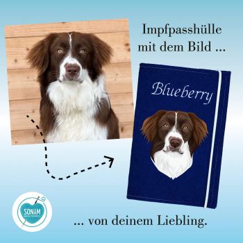 Preview: Tierpasshülle Hund mit Foto Designbeispiel royalblau