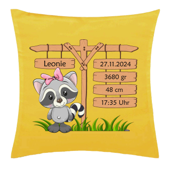 Personalisiertes Kissen Waschbär Mädchen