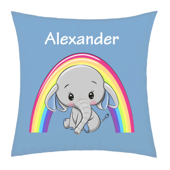 Personalisiertes Kissen für Kinder Elefant Junge mit Regenbogen
