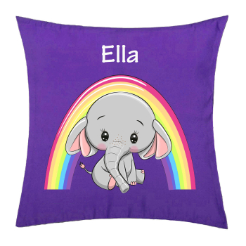 Personalisiertes Kissen für Kinder Elefant Mädchen mit Regenbogen