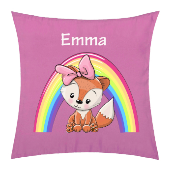 Personalisiertes Kissen für Kinder Fuchs Mädchen mit Regenbogen