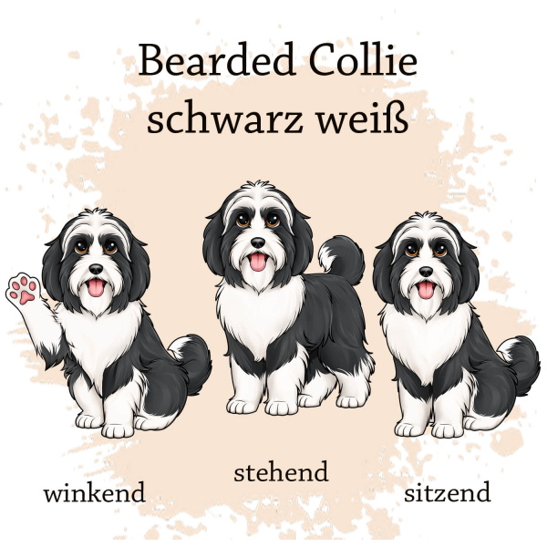 Motivauswahl der Dokumentenhülle für die Hunderasse Bearded Collie schwarz