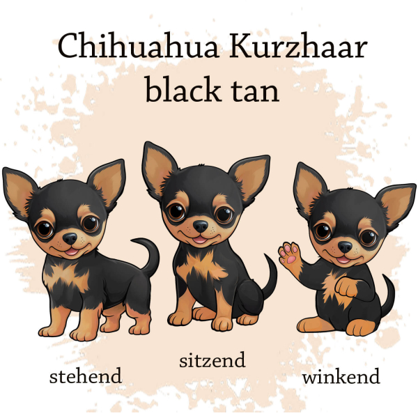 Motivauswahl der Dokumentenhülle für die Hunderasse Chihuahua Kurzhaar black tan