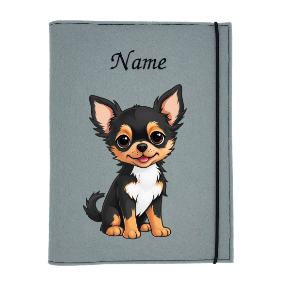 Dokumentenhülle für die Hunderasse Chihuahua Langhaar black tri