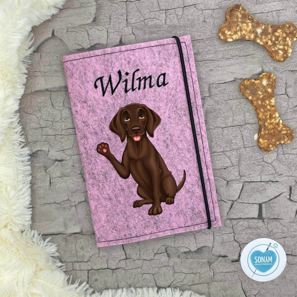 Deutsch Kurzhaar braun personalisierte Impfpasshülle Hund in rosenholz meliert