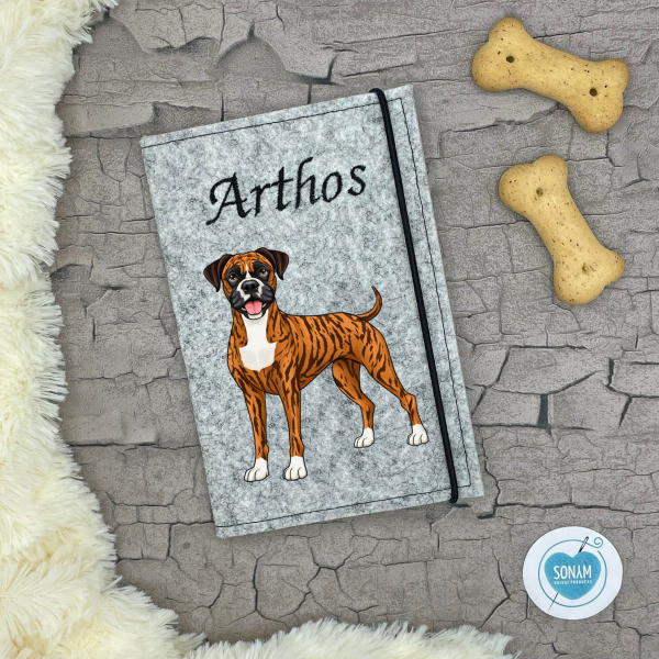 Boxer red brindle weiß Designbeispiel in hellgrau meliert
