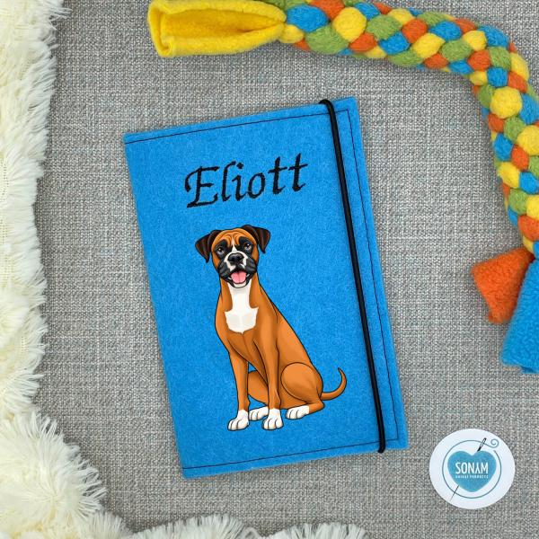 Boxer rotbraun weiß Designbeispiel in blau