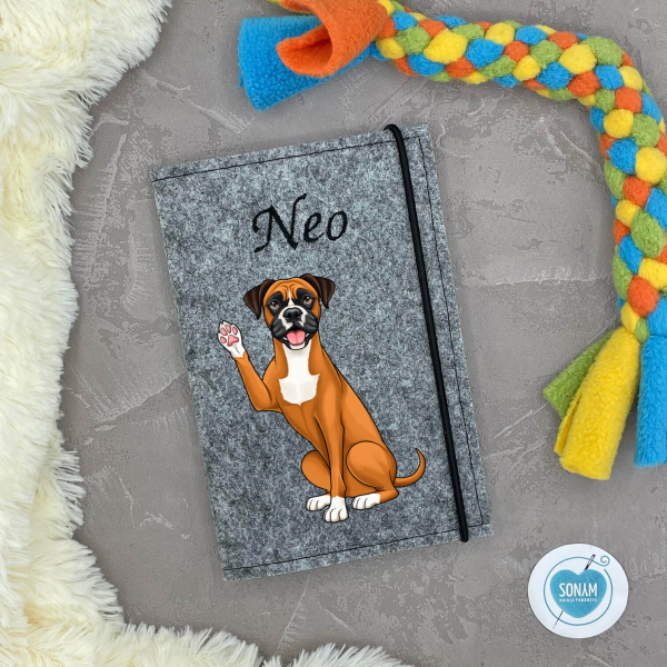 Boxer rotbraun weiß Designbeispiel in grau meliert