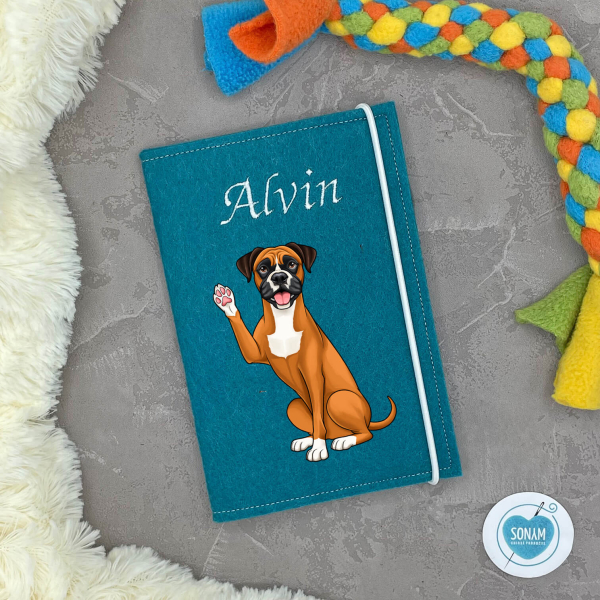 Boxer rotbraun weiß Designbeispiel in türkis