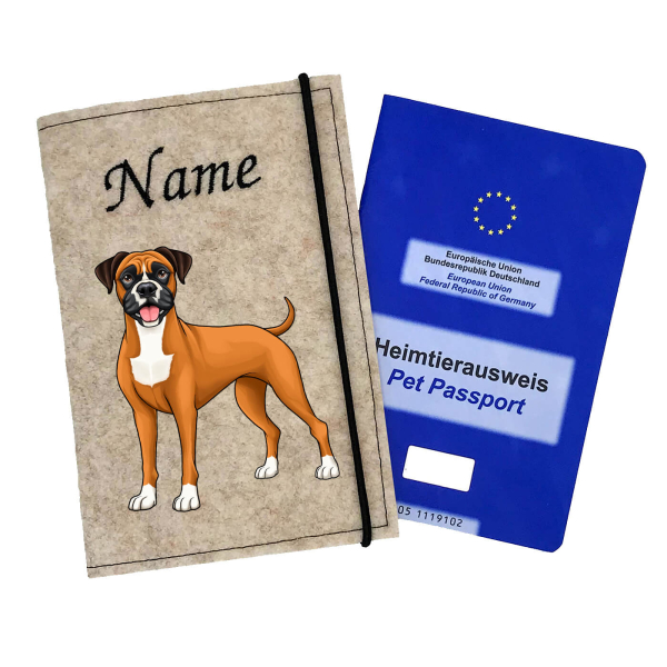 Boxer rotbraun weiß personalisierte Impfpasshülle