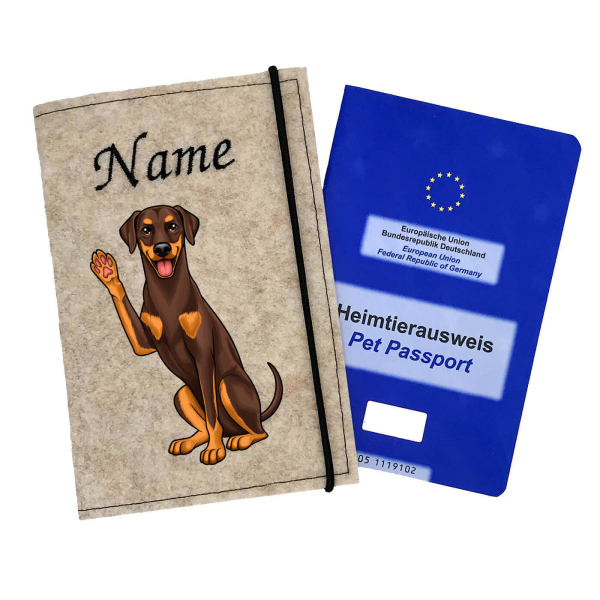 Personalisierte Impfpasshülle für den Dobermann braun