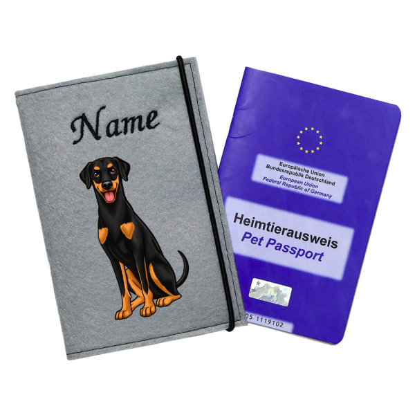Personalisierte Impfpasshülle für den Dobermann schwarz