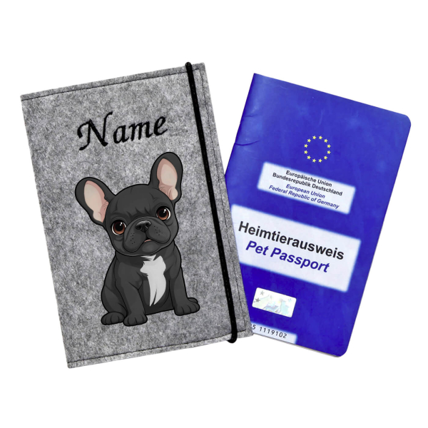 Impfpasshülle für die Französische Bulldogge schwarz mit weiß