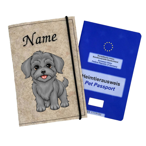 Impfpasshülle für die Hunderasse Havaneser grau