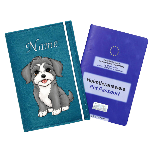 Impfpasshülle für die Hunderasse Havaneser grau weiß