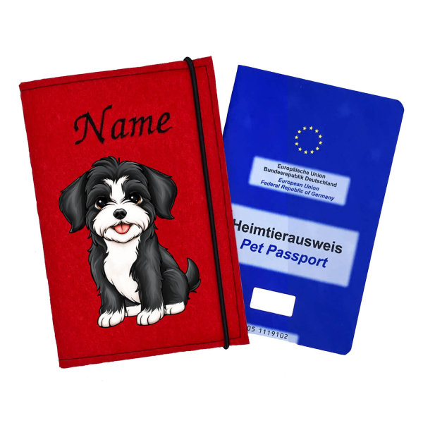 Impfpasshülle für die Hunderasse Havaneser schwarz mit weiß