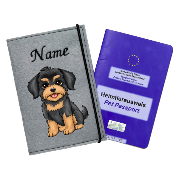 Impfpasshülle für die Hunderasse Havaneser schwarz tan
