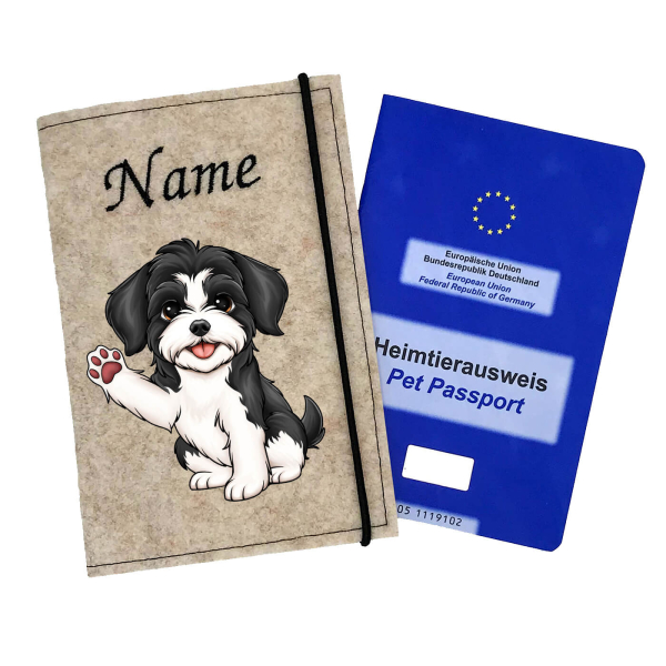 Impfpasshülle für die Hunderasse Havaneser schwarz weiß
