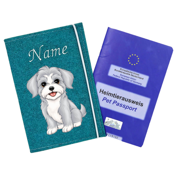 Impfpasshülle für die Hunderasse Havaneser silber weiß
